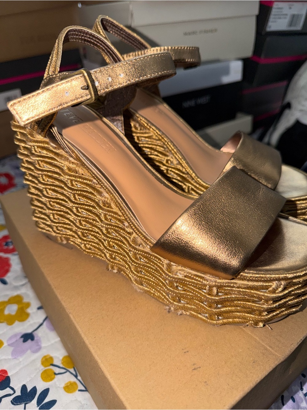 Steve Madden Metallic Gold Braided Wedge Sandals